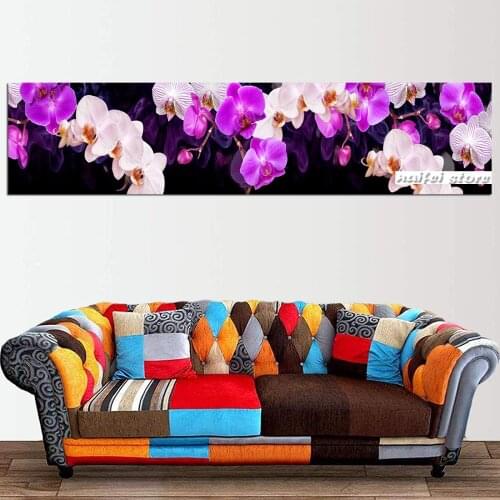 5D Diamond Embroidery Full Square Diamond Painting Pink Purple Orchid Black Background Picture Of Beaded Mosaic Hobby Art Gift
