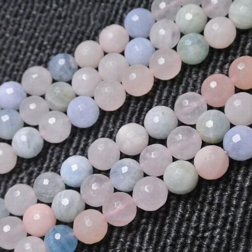 6-12mm Natural Round Pink Blue Faceted Morgan beads For Jewelry Making Beads Bracelets 15inch DIY Beads Necklace Earring Trinket