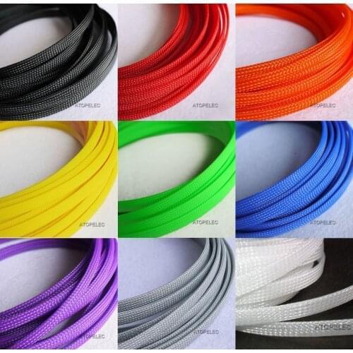 8mm Wide TIGHT Braided PET Expandable Sleeving Cable Wire Sheath Black/Red/Orange/Yellow/Green/Blue/Purple/Gray/White/Clear