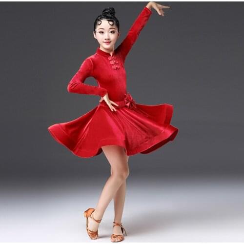 Childrens Latin clothing exercise clothes girls ballet dance skirt autumn and winter competition test performance costumes