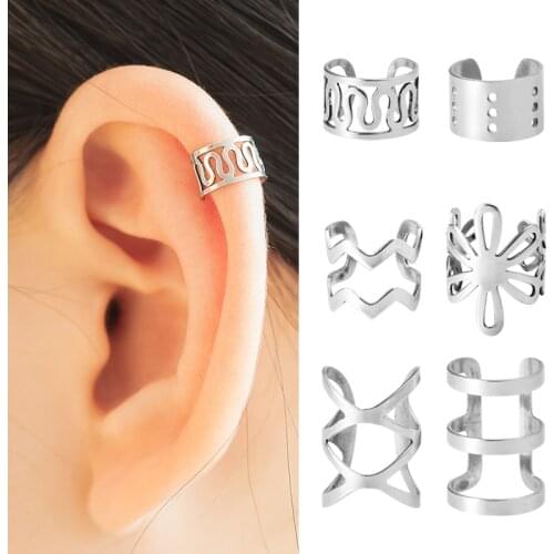 1-6pc Ear Cuff Non-Piercing Ear Clip Fake Piercing Wrap Earring U-shaped Cartilage Jewelry for Women Small Simple Carved Hollow