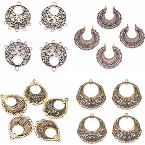 5pcs Filigree Earring Charms For Jewelry Making Alloy Accessoires Women Vintage Supplies Handmade Material Necklace Ethnic Boho