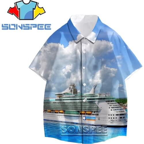 SONSPEE 3D Print Cruise Ship Boat Hawaiian Shirt Men Women Fashion Hip hop Cool Street Harajuku Shirt Beach Casual Short Sleeves