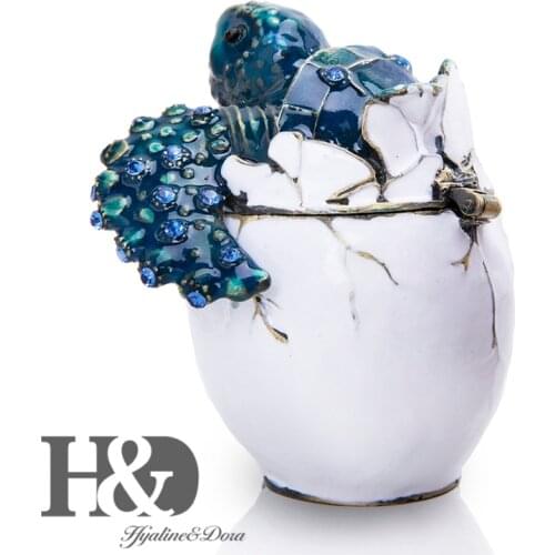 H&D Hand Painted Baby Sea Turtle Ornament Decorative Hinged Jewelry Trinket Boxes Unique Gift for Home Ocean Decor Keepsake Box