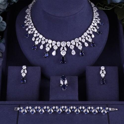 Jankelly Hotsale African Blue Bridal Jewelry Sets New Fashion Dubai Necklace Sets For Women Wedding Party Accessories Design