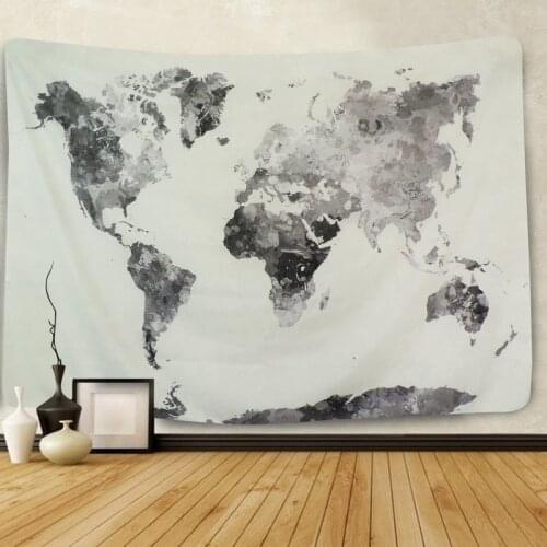 World Map Tapestry Abstract Splatter Wall Decor Art Home Decor World Map Watercolor Painting Gray Tapestry Bedroom Decoration