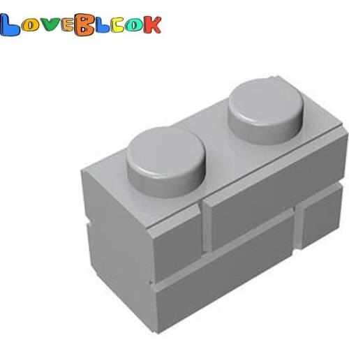 Brick 1x2 with Embossed Bricks For Wall House Building Blocks Assembles MOC Parts DIY Toys Creative 98283 For Kids 10pcs/Lot