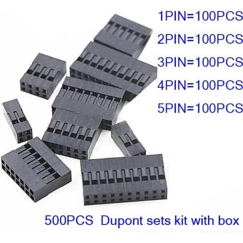 500pcs Dupont sets Kit with box 2.54mm Pitch 1P 2P 3P 4P 5Pin Dupont Housing Plastic Shell Terminal Jumper Wire Connector set