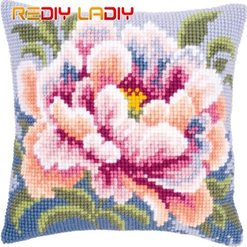 Cross Stitch Cushion Cover Camellia Pillow Case Pre-Printed Canvas Acrylic Thick Yarn Arts & Crafts Cross-stitch Needlepoint Kit