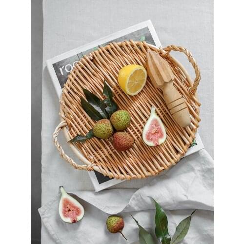 Round Double-ear Rattan Tray Multi-function Fruit Tray Bread Board Tea Set Plate