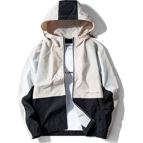 2019 Spring and Autumn New Mens Casual Colorblock Zip Jacket Stylish Personality Hooded Mens Jacket