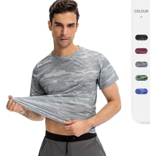 Men Running Loose T-Shirt Quick Dry Camo Sport Shirts Outside Sport Fitness Top Workout Training Sport Gym Breathable Clothing