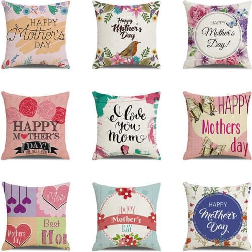 Happy Mothers Day Decor Throw Pillowcase I Love Mom Linen Sofa Seat Cushion Cover Party Home Decor 45x45cm