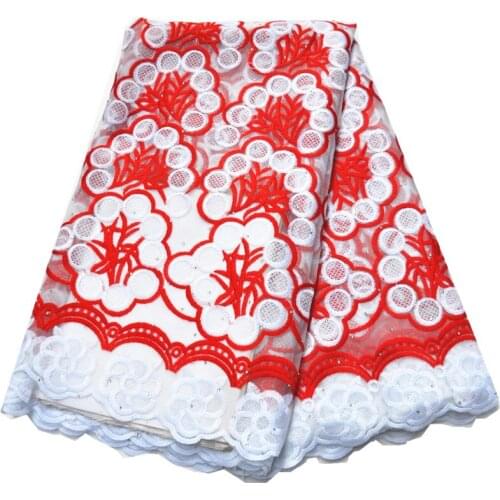 Newest White & Red Nigerian Laces Fabrics High Quality Tulle African Laces Fabric With Stones Wedding African French Tulle Lace