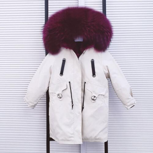 2020 New Boys Girls Real Fur Parkas Winter Xlong Kids Jacket Natural Raccoon Fur Hooded Coat Detachable Rex Rabbit Fur Liner