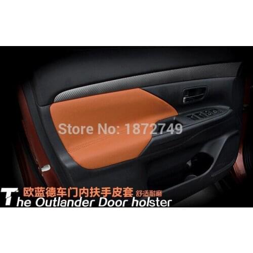 Car Styling doors Armrest panel cover decoration Trim leather skin for Mitsubishi Outlander 2013 2014 2015 2016