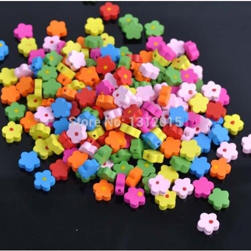 Wholesale 12mm 100pcs Multicolor Wooden cute flower Spacer Loose beads Fit Children Handmake DIY Accessory JG-030