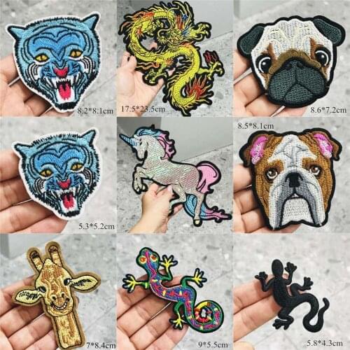 Wholesale 10Pcs Tiger Dog Embroidery Iron On Patches For Clothing Applique DIY Hat Coat Dress Accessories Cloth Sticker Animals