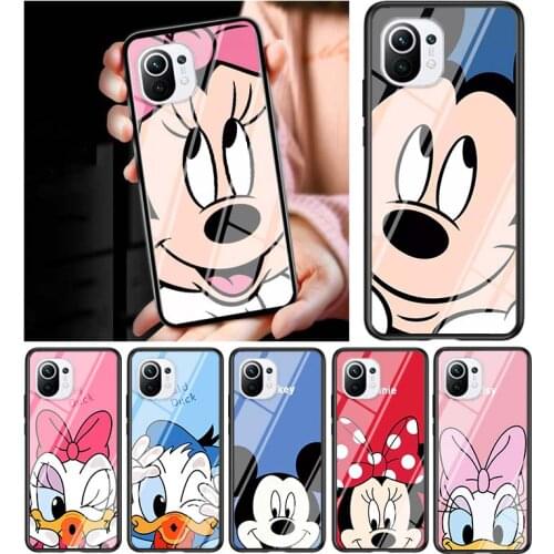 Mickey Minnie Couple for Xiaomi Mi 11 Ultra Lite 10T Note 10 9T Pro CC9 CC9E 5G Luxury Tempered Glass Phone Case Cover
