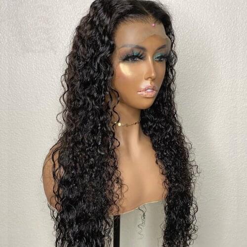 Glueless Curly Synthetic Lace Front Wigs with Baby Hair Natural Hairline Black Color Lace Wig Replacement Fiber Hair