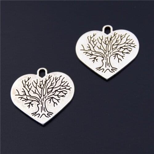 10pcs Silver Color Tree Charms Heart Shaped Pendants Women Friends Jewelry Making Accessories DIY Handmade A2473
