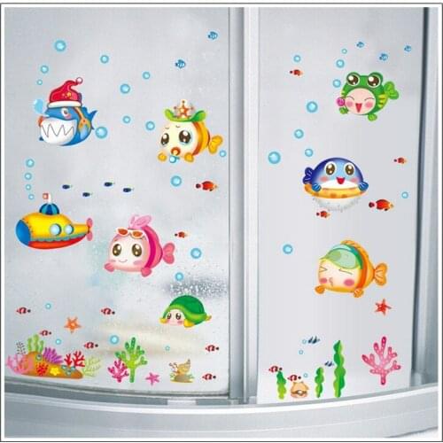 Underwater World Cartoon Baby Fish For Children Nursery Kindergarten Room Home Bathroom Glass Decoration
