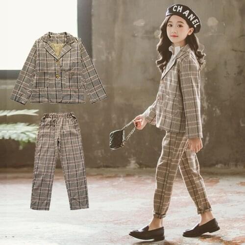 Size 10 12 Girls Coat Pants Suits Plaid School Clothing Two-Piece Suit for Teenage Girl