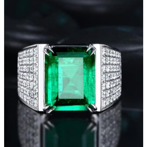 Size 7-12 Stunning Luxury Jewelry 925 Sterling Silver Emerald Gemstones Pave Cubic Zircon CZ Diamond Party Wedding Band Men Ring