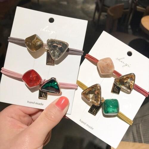 Korean Simple Hair Rope Triangle Geometry Marble Elastic Hair Bands For Women Ponytail Holder Crystal Hair Accessories