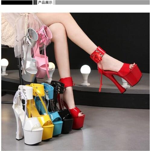 Super High Heels Lace-up Platform Women Sandals Summer Candy Color Walk Show Nightclub Pole Dance Open Toe Stripper Sandals