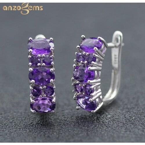 Anzogems African natural amethyst hoop earrings 925 sterling silver 3.5ct purple gemstone fine jewelry for womens gift 2020 new