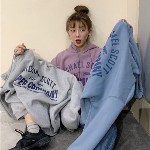 Loose Fleece Hooded Sweatshirts Womens Thick Knit Pullover Tops Women Hoodies Casual Female Clothes Autumn Winter M-XXL