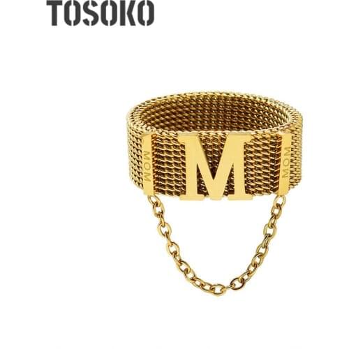 TOSOKO Stainless Steel Jewelry Mesh Band Woven M Tassel Chain Ring For Women Fashion Ring BSA172
