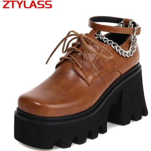 Big Size Women Pumps 35-44 Fashion Cross Tied Platform Shoes Square Toe Buckle Lady Pumps Spring Summer Thick High Heel Shoes