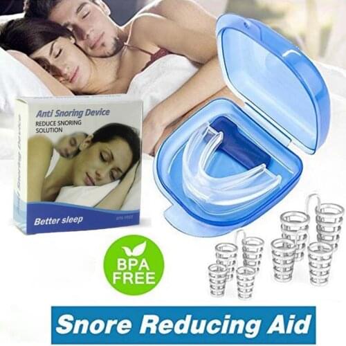 Anti Snore Stop Snoring Nose Clip Sleep Tray Sleeping Aid Apnea Guard Night Device with Case Health Care Aid Mouthguard Device