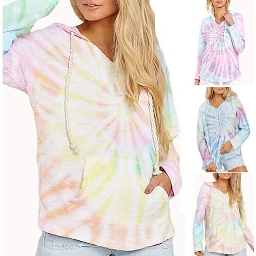 Women Tie Dye Printed Hoodie Sweatshirt 2021 Autumn And Winter Casual Loose Long Sleeve Pullover Hoodie Shirt Female Streetwear