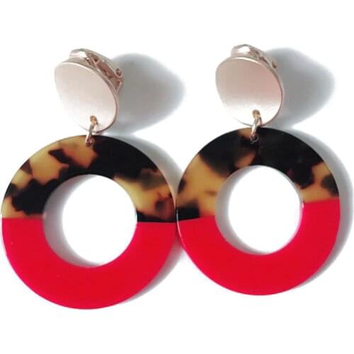 New Arrival Mixed Red And Brown Leopard Print Round Geometric Pretty Clip Earring For Women