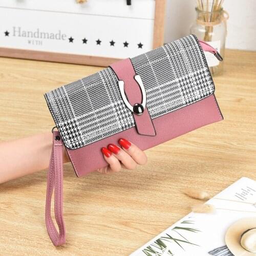 Women Wallets Long Zipper Metal Hasp Shoulder Bags Female Lattice Wristband Clutch Phone Bag Ladies High Capacity Money Clip