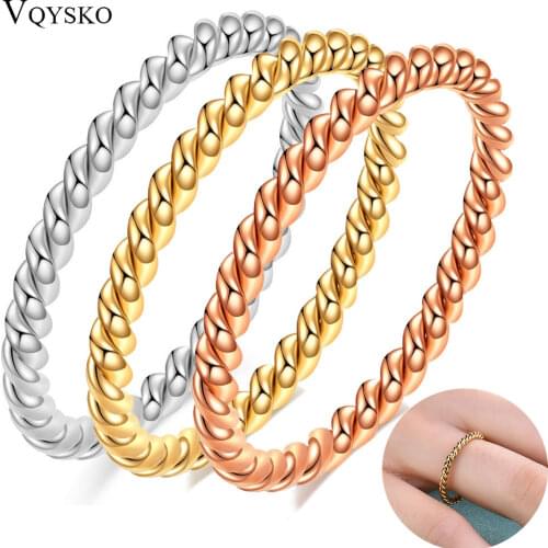 Women Thin Spiral Wire Rope Twisted Ring Small Minimalist Stainless Steel Jewelry Fashion Rose Gold Silver Color Size 4 To 11