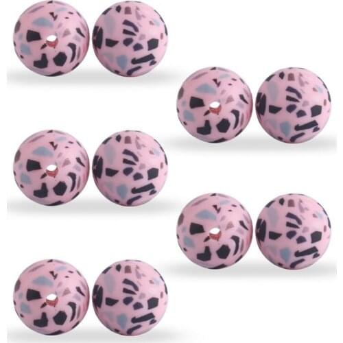 10Pcs/Pack 15mm Leopard Print Silicone Beads DIY Teething Pendant Accessories P31B