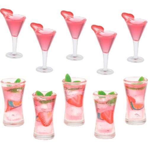 10 Pieces 1/12 Dollhouse Miniature Cocktail Glasses Wine Glasses Model Doll House Bar Decor