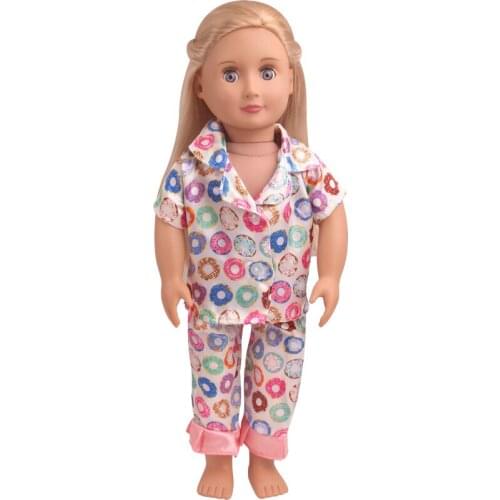 18 inch Girls doll clothes American newborn Pink shirt printed pajama suit Baby toys dress fit 43 cm baby dolls c845