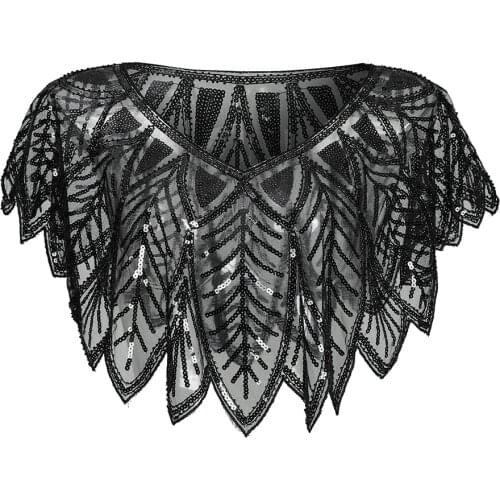 1920s Shawl Wraps Sequin Beaded Evening Cape Bridal Shawl Bolero Flapper Deco Wedding Cape Cover Up