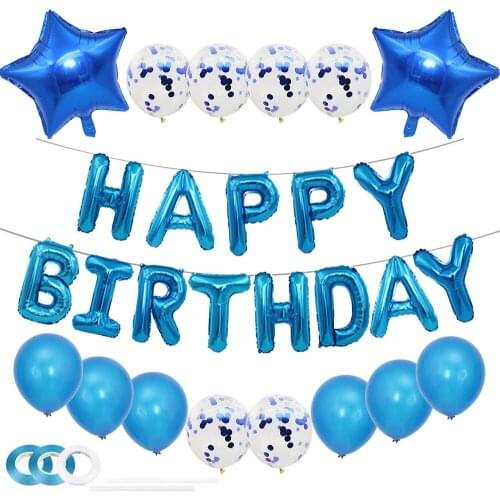 32pcs Blue Latex Balloon Birthday Decoration Set Foil Letter Happy Birthday Balloon Birthday Party Decor Kids Sequins Balloons