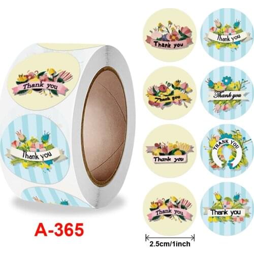 500pcs/roll 1inch 4 design flowers thank you stickers round scrapbook packaging sealing labels stationery stickers