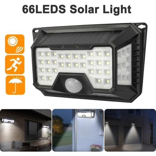 66 LED Solar Power Light 3 Modes PIR Motion Sensor 120 Degrees Angle Outdoor Waterproof IP44 Solar Wall Lamp Garden Yard Light