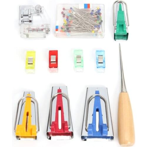 7/11Pcs Bias Binding Tape Maker Kit Binder Foot Awl Ball Clips Pins Set Household DIY Sewing Quilting Tool Set 6/12/18/25MM