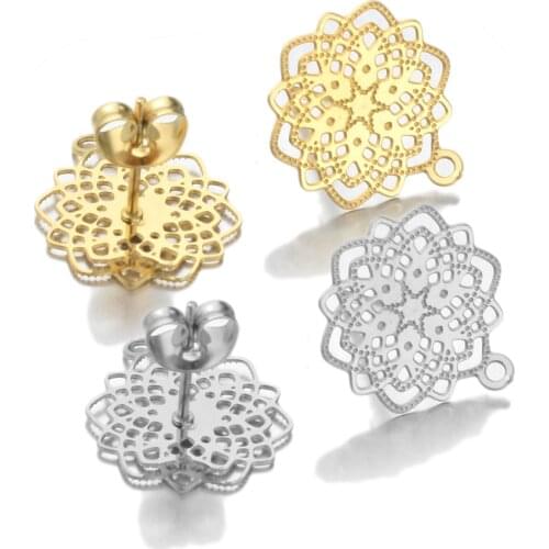 Aiovlo 10pcs/lot Stainless Steel Geometric Openwork Flower Bohemia Earring Base Connectors Linkers for DIY Earrings Jewelry