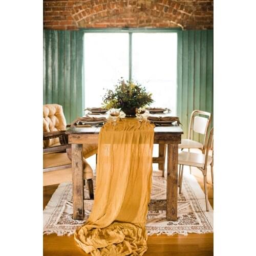 Custom Wedding Decoration Gauze Table Runners Dining Table Decor Mustard Yellow Table Runner 60x400cm