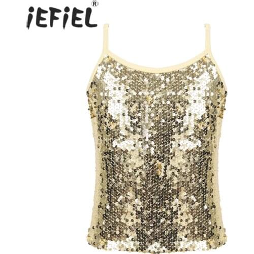 Kids Girls Sparkly Holographic Tops Vest Tank Top for Dancing Gymnastics Leotard Ballroom Jazz Stage Performance Dancewear